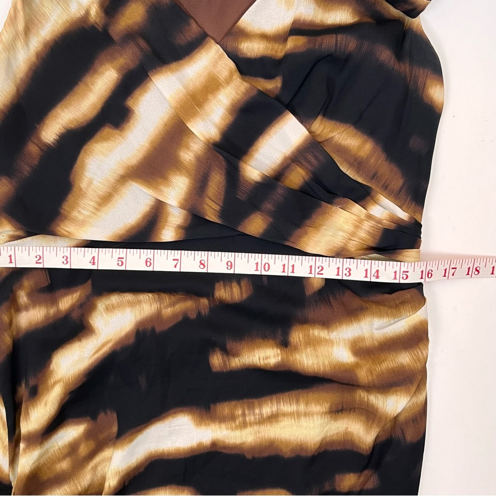 VTG Ann Taylor Silk Dress 12 Brown Animal Print Stretch Sleeveless Surplice - Picture 14 of 16